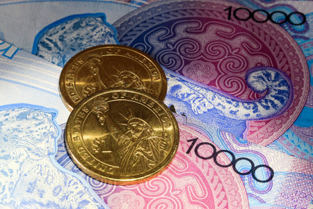 Dollar lies on tenge banknotes