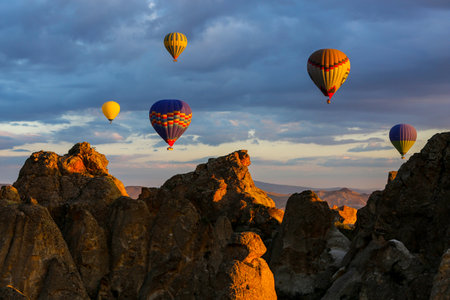 Colorful hot air balloons flying over Cappadocia, Turkey