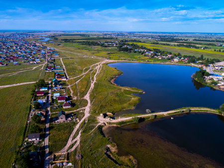 Aerial view of the village of Myshkin, Russiaの写真素材