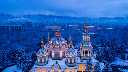 The Ascension Cathedral, also known as Zenkov Cathedral, is a Russian Orthodox cathedral located in Panfilov Park in Almaty, Kazakhstan.の写真素材