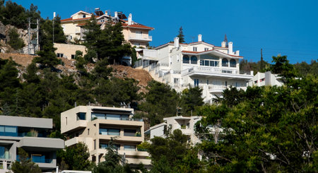 Hillside houses in Athens, Greeceの写真素材