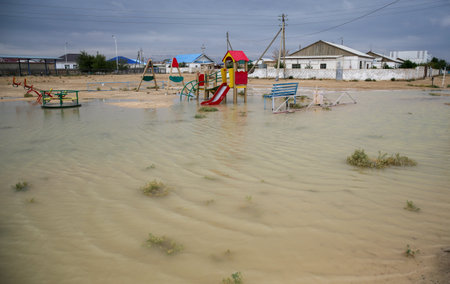 A flood-damaged village near the town of Zhanauzen in Kazakhstan's Mangystu region.