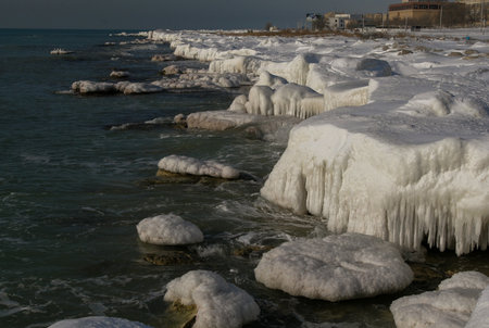 The Caspian Sea is a unique body of water, the largest lake in the world by area. Its shores are shared by five countries.の写真素材