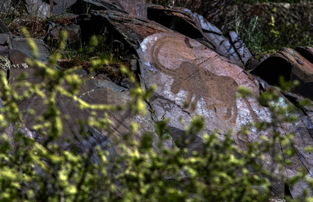 The petroglyphs of the Tanbala archaeological landscape have been included in the UNESCO World Heritage List.の写真素材