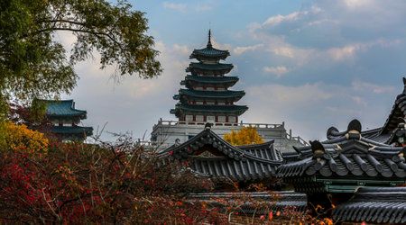 Gyeongbokgung Palace in Seoul,South Koreaの写真素材