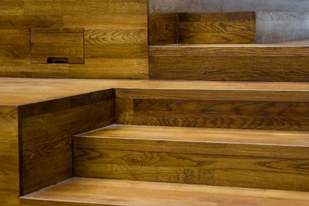 Modern wooden steps used as a decoration in an office buildingの写真素材