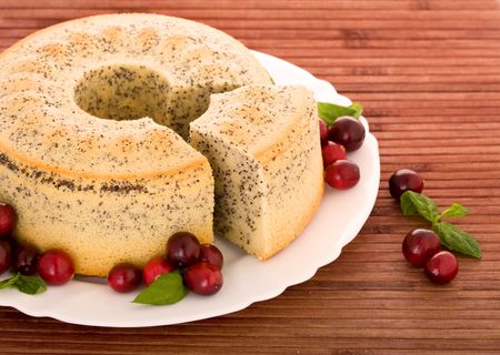 Poppy seed cake on isolated whiteの写真素材