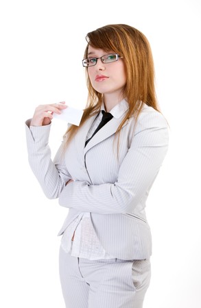 Business woman in a suit on isolated whiteの写真素材