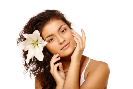 Beauty portrait of  young brunette woman over isolated whiteの写真素材