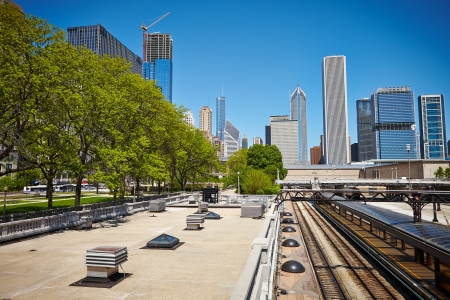 Modern skyscrapers in Chicago on a summer dayの写真素材