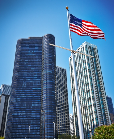 Modern skyscrapers in Chicago on a summer dayのeditorial素材