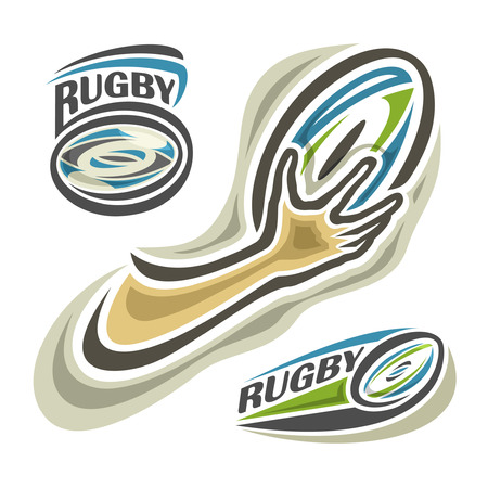 illustration of the icon for rugby (football,rugger), consisting of 3 isolated illustration on white background closeup: rugby balls and handのイラスト素材