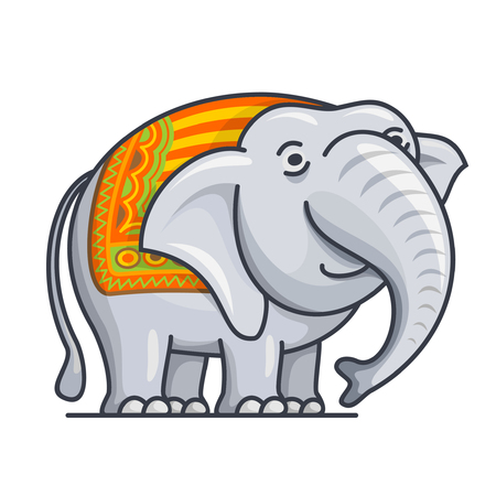 illustration of the icon for cartoon, cute, good, kind, young, happy, gray elephant with the trunk, head, ears and tail close-up on a white backgroundのイラスト素材