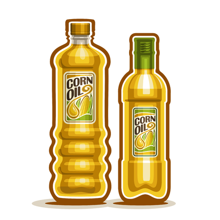 2 yellow plastic and glass Bottle with pure Corn Oil and labelのイラスト素材