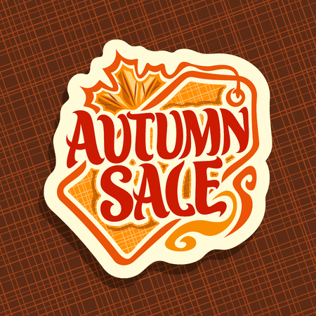 Vector poster for Autumn sale: discount fall sign with maple leaf, blank price tag, decorative handwritten font for sale.のイラスト素材
