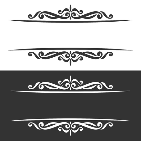 Vector monochrome borders for greeting text, black and white frames of victorian style for wedding title, ornate decoration with flourishes for business presentation, vintage baroque design element.のイラスト素材