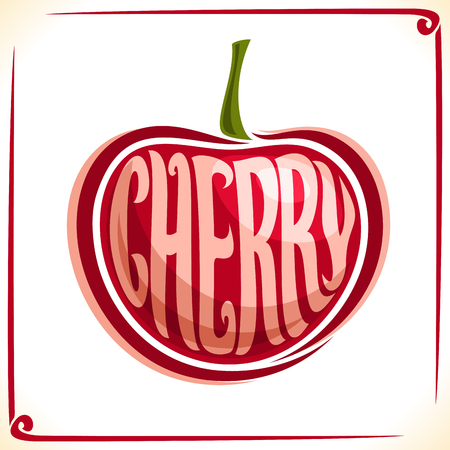 Vector logo for Cherry, label with a whole berry for a package of fresh or ice cream.のイラスト素材