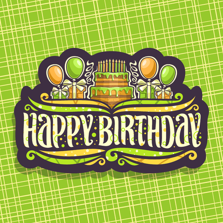 Vector logo for Birthday holiday, 10 burning candles on celebrate cake.のイラスト素材