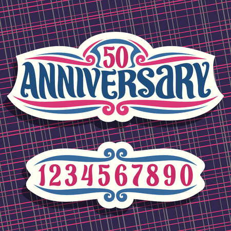 Vector logo for Anniversary event, cut paper vintage sign with 50th number for wedding or marriage.のイラスト素材