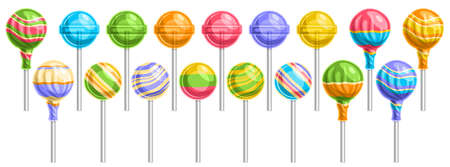Vector set of Lollipops, lot collection of 17 cut out illustrations of different wrapping and...
