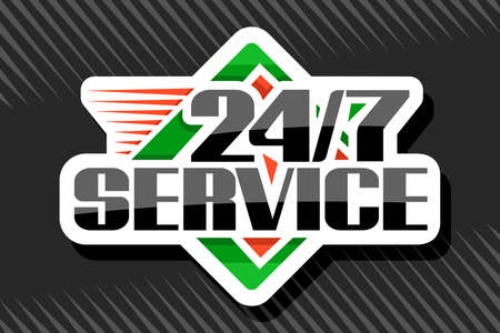 Vector 24/7 Service, white isolated signage with illustration colorful rhombs and unique decorative...