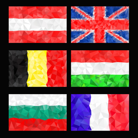 Flags of triangles. Belgium, Britain, Bulgaria, Hungary, Austria, Franceのイラスト素材