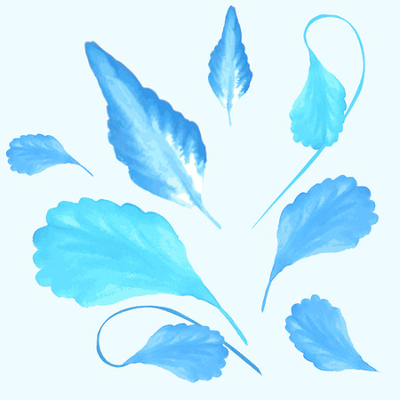 Background with blue watercolor leavesのイラスト素材