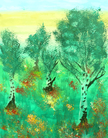 Birch forest painted in watercolorのイラスト素材