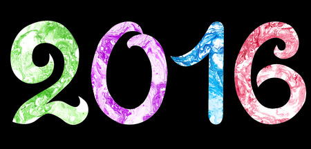 Year 2016. Abstract ink background. Marble style. Blue green yellow ink in waterのイラスト素材