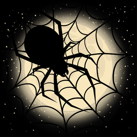 Spider web on a background of the moon on Halloween dayのイラスト素材