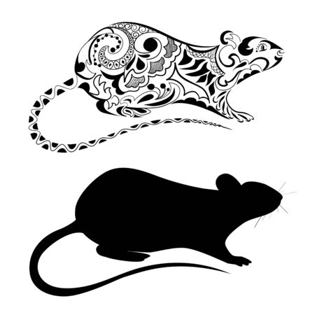 Silhouette of a rat. Rat ornament. Symbol of chinese new year. Zodiac sign of the chinese horoscopeのイラスト素材