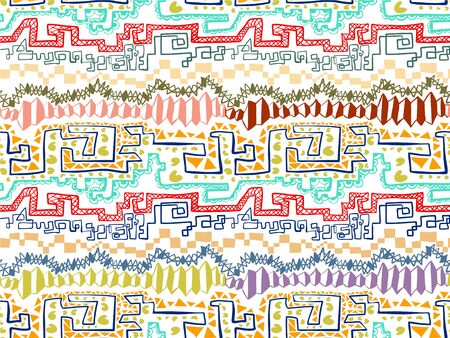 Geometric seamless pattern in style (ethnic, doodle). Horizontal colored striped backgroundのイラスト素材