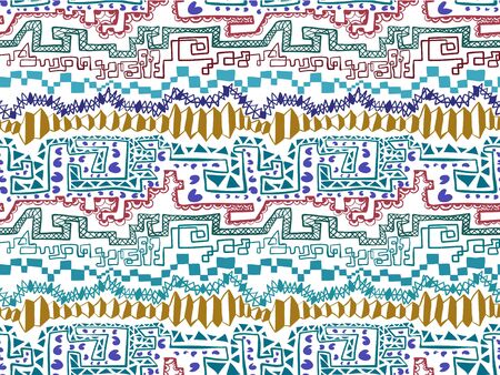 Geometric seamless pattern in style (ethnic, doodle). Horizontal colored striped backgroundのイラスト素材