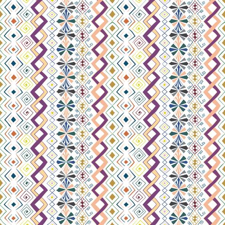 Geometric seamless pattern in style (ethnic, doodle). Vertical colored striped backgroundのイラスト素材