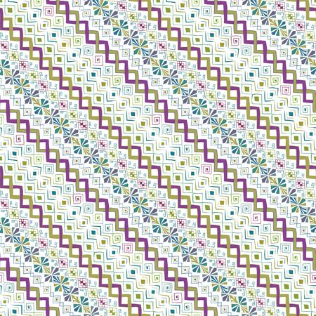 Geometric seamless pattern in style (ethnic, doodle). Diagonal colored striped backgroundのイラスト素材