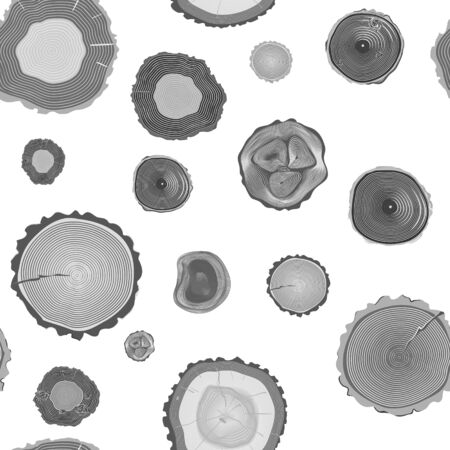 A cut of a tree, a felling of a tree. Wood black and white seamless pattern.のイラスト素材