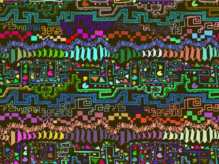 Geometric seamless pattern in style (ethnic, doodle). Horizontal colored striped backgroundのイラスト素材