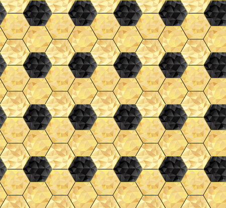 Seamless pattern with hexagons of triangles. Golden hexagons textureのイラスト素材