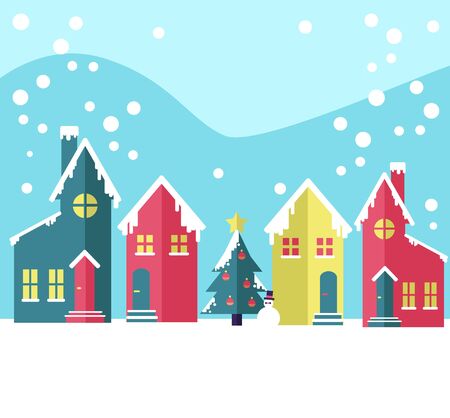 The scenery of the town where it snowsのイラスト素材