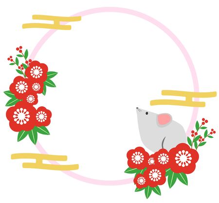 Round frame of mouse and flowerのイラスト素材
