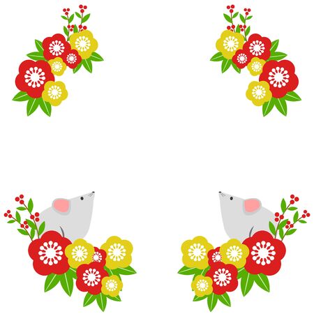 Mouse and flower frameのイラスト素材