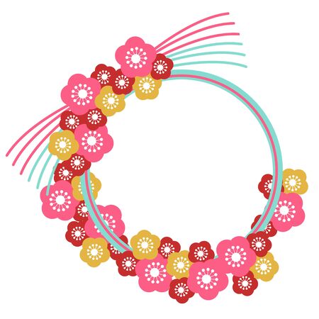 Round frame of flowerand and water drawのイラスト素材