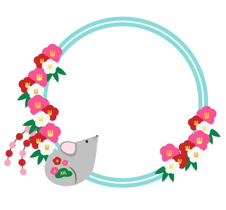 Round frame of mouse and plum blossomsのイラスト素材