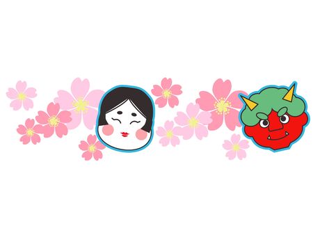 Red Demon and Okame Cherry Blossom Backgroundのイラスト素材