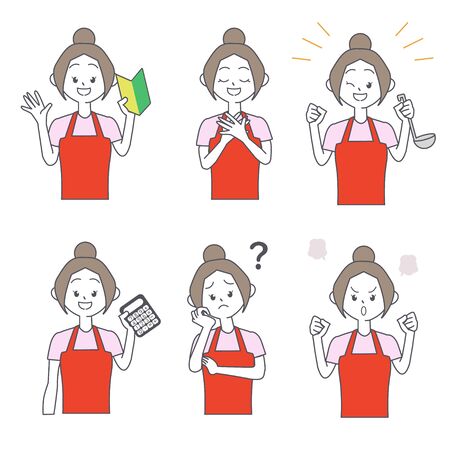 Apron Women's Gesture Setのイラスト素材