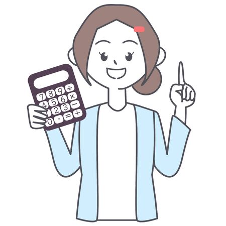 A woman in a cardigan and a calculatorのイラスト素材