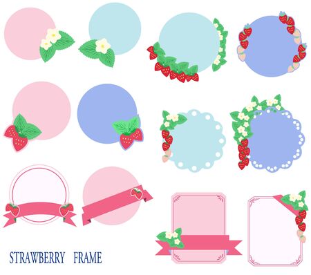 Strawberry and ribbon framesetのイラスト素材