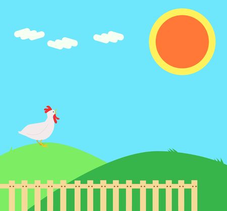 Chicken singing on the hillのイラスト素材