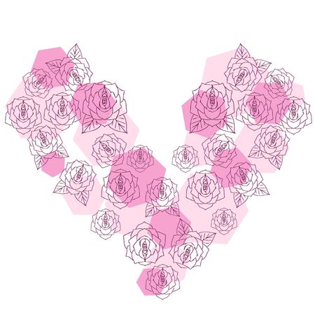 The rose flower which lined up in the heart typeのイラスト素材