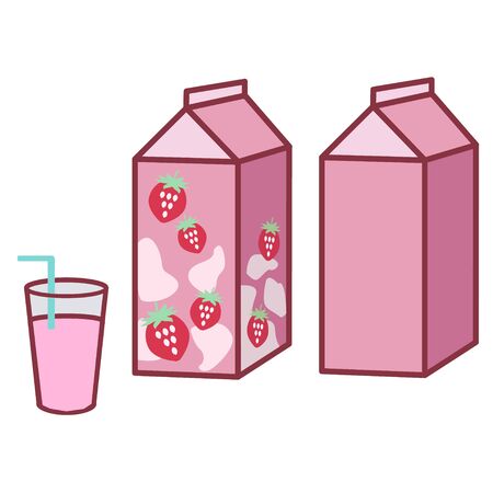 A pack and a cup of strawberry milkのイラスト素材